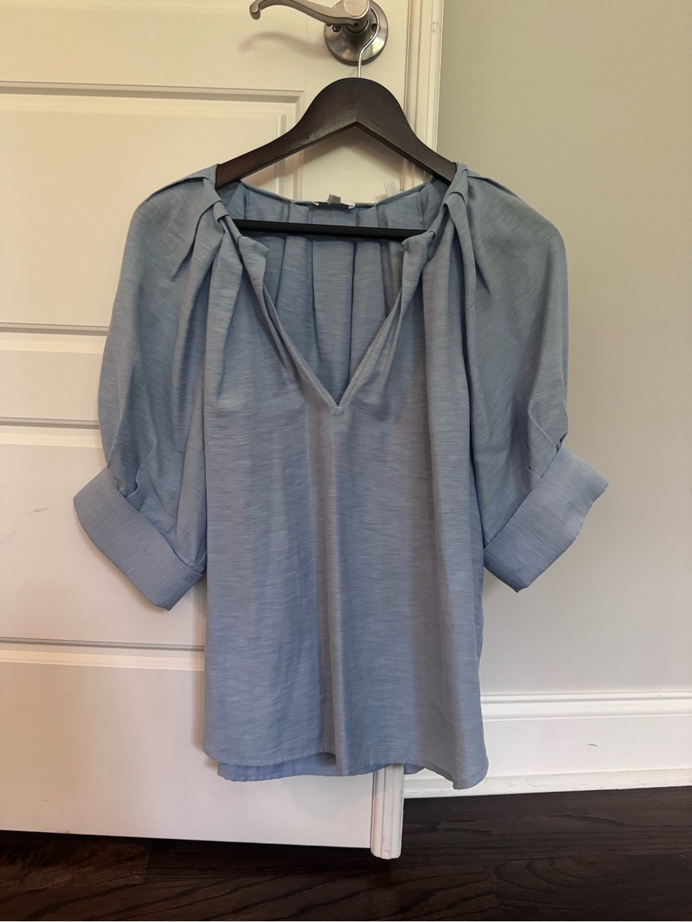 A.L.C. Carey Top - Light Blue V-Neck Women's Blouse - Relaxed Sleeve Top
